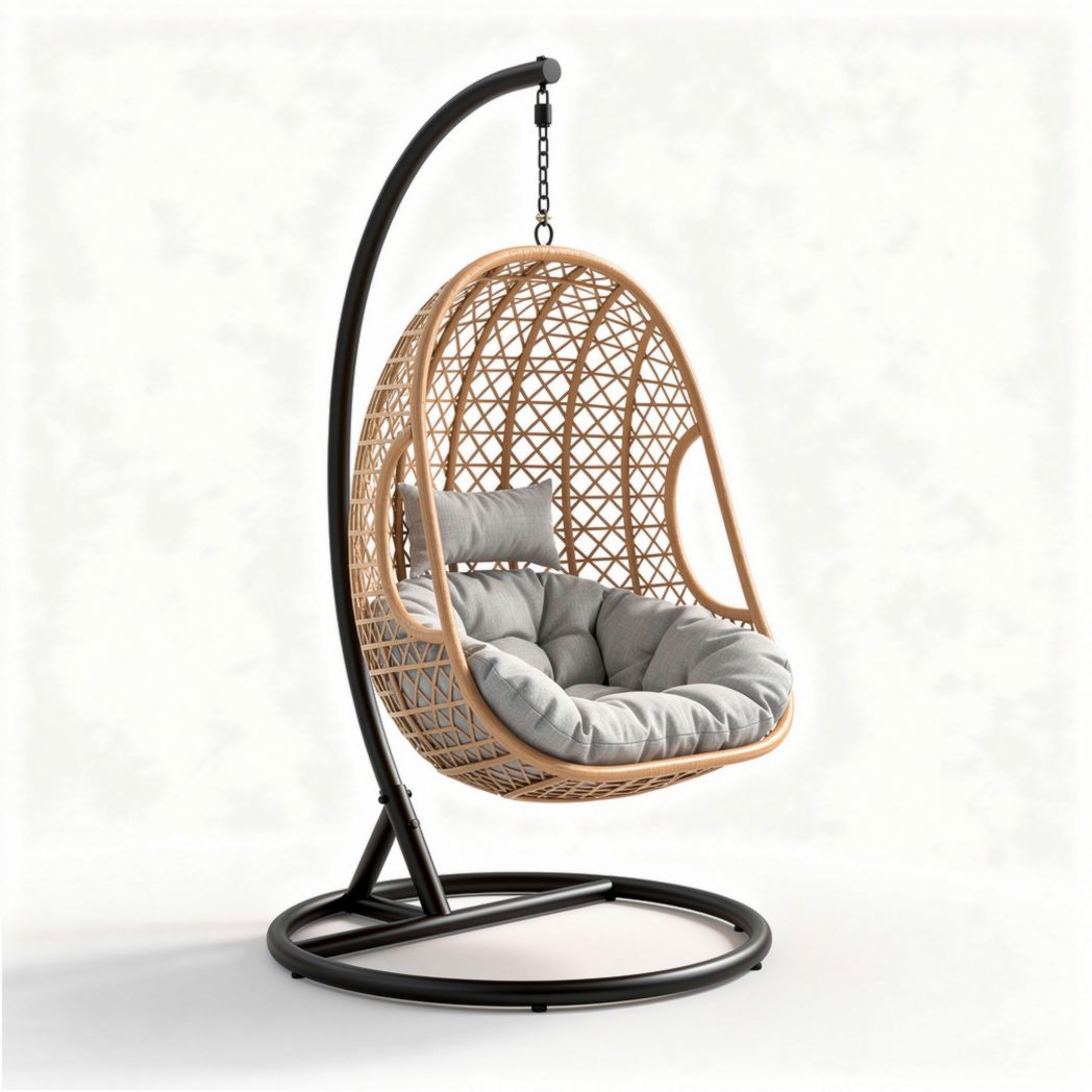 Rattan Indoor Hanging Chair with Cushions for Relaxation – Steel Frame – 100 x 80 x 120cm