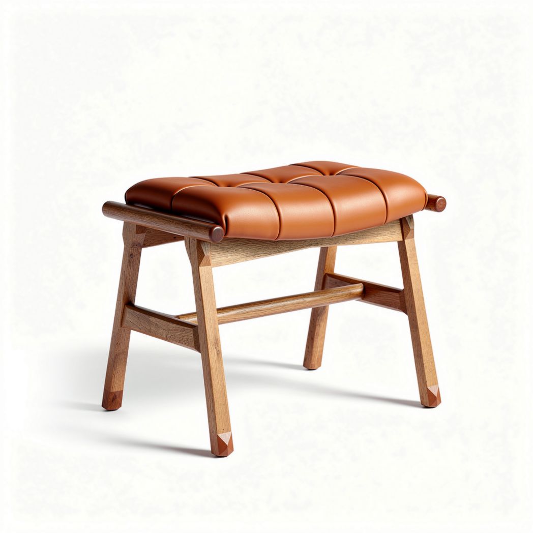 Leather Upholstered Stool with Wooden Frame – Suitable for Seating or Footrest – Made of Leather and Wood – 40 x 30 x 30cm