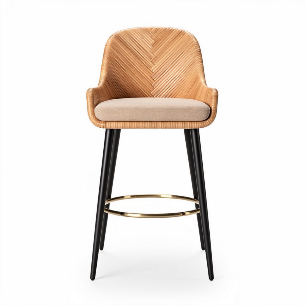 Woven Rattan Bar Stool for Kitchen Use with Metal Legs 60 x 50 x 100cm