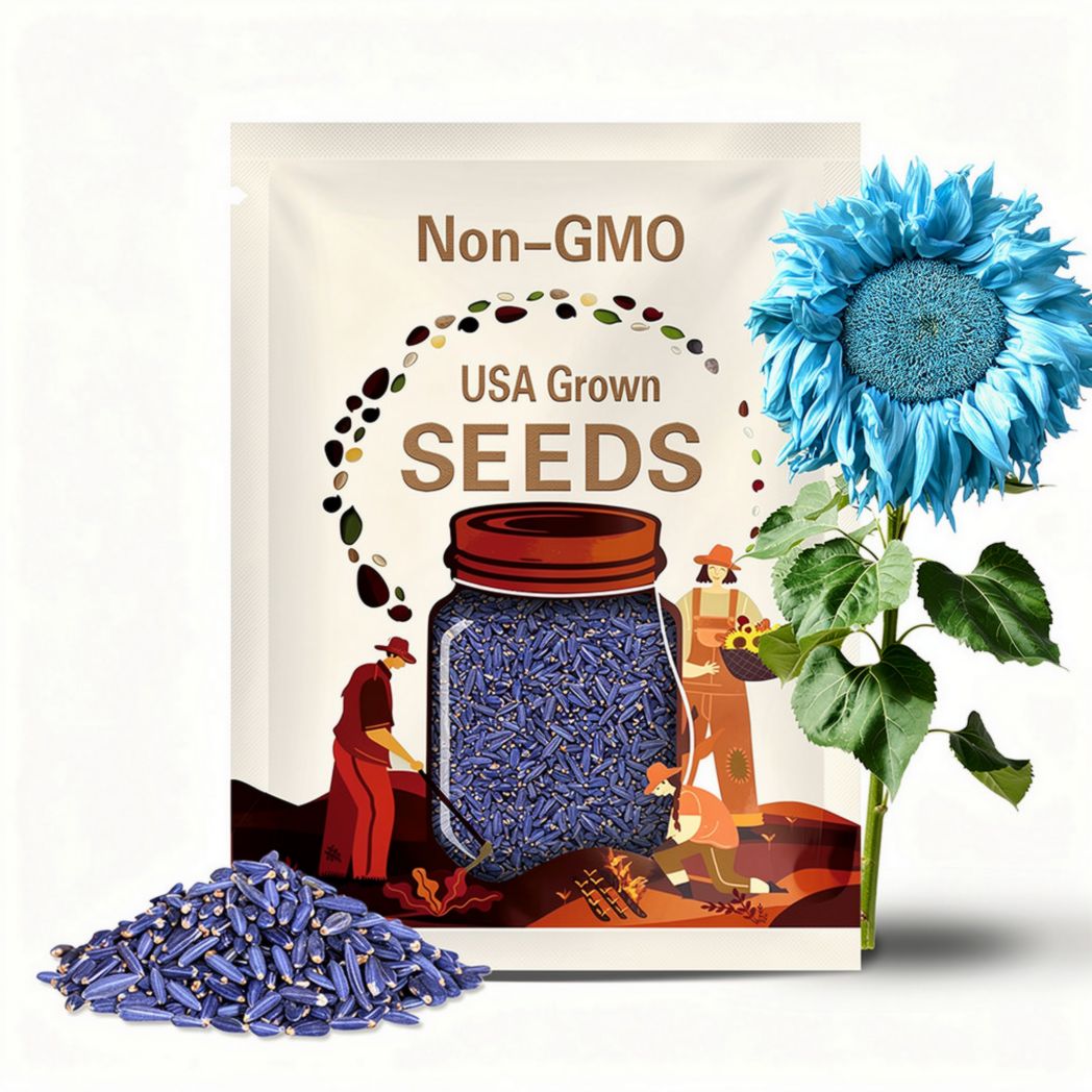 50pcs Blue and Yellow Enchanting Giant Teddy Bear Sunflower Seeds – Fluffy Double Blooms for Colorful Garden Beds, Borders, and Bouquets