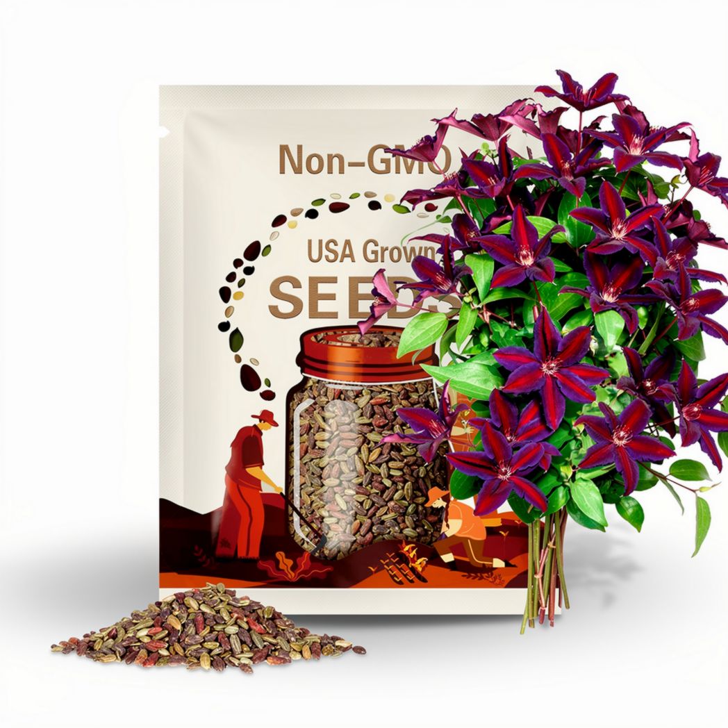 25 Seeds | Purple Red Clematis Seeds | Climbing Flower Vine | Vibrant Perennial Blooms | Balcony Trellis Garden | Non-GMO Flower Seeds